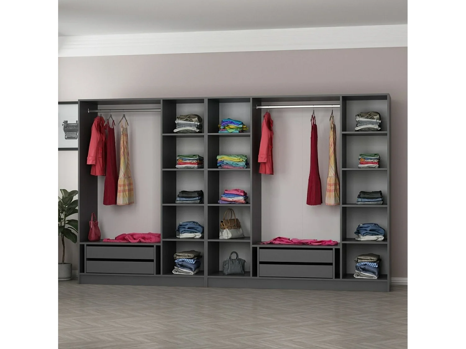 Dressing avec étagères et penderies - 21 espaces de stockage - 315 X 210 X 52 cm MONTMARTRE