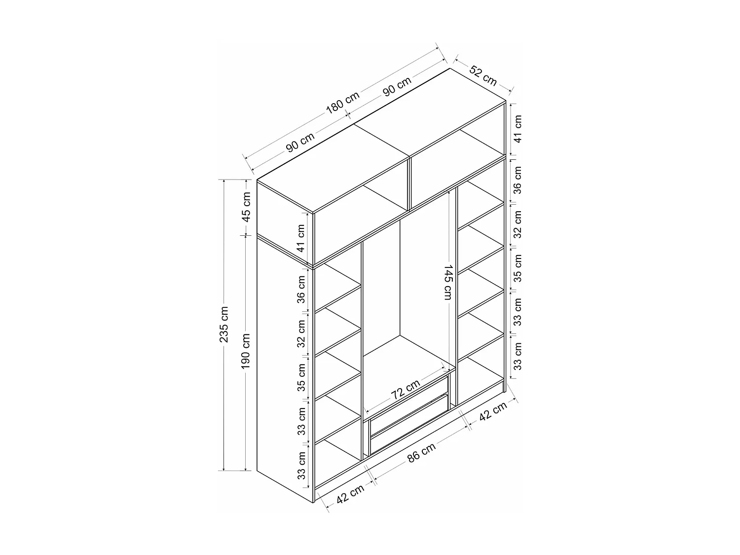 Dressing avec étagères et penderie 15 espaces de stockage blanc FOCH