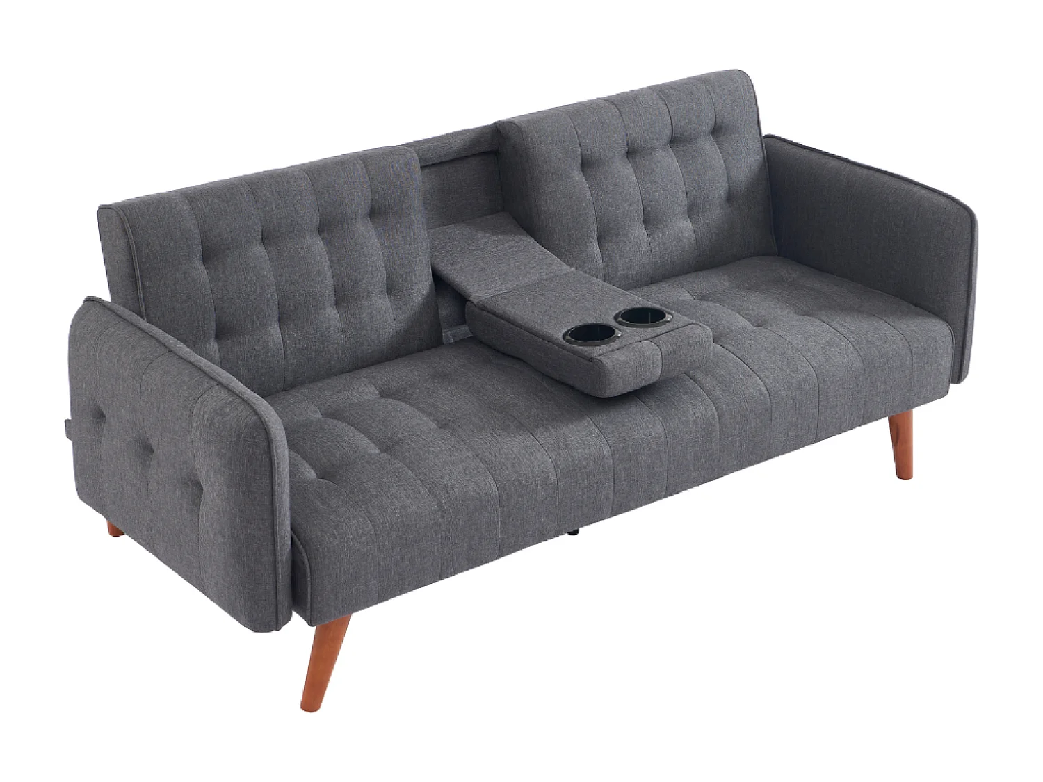 Canapé 3 places convertible avec tablette centrale rabattable gris INVERNESS