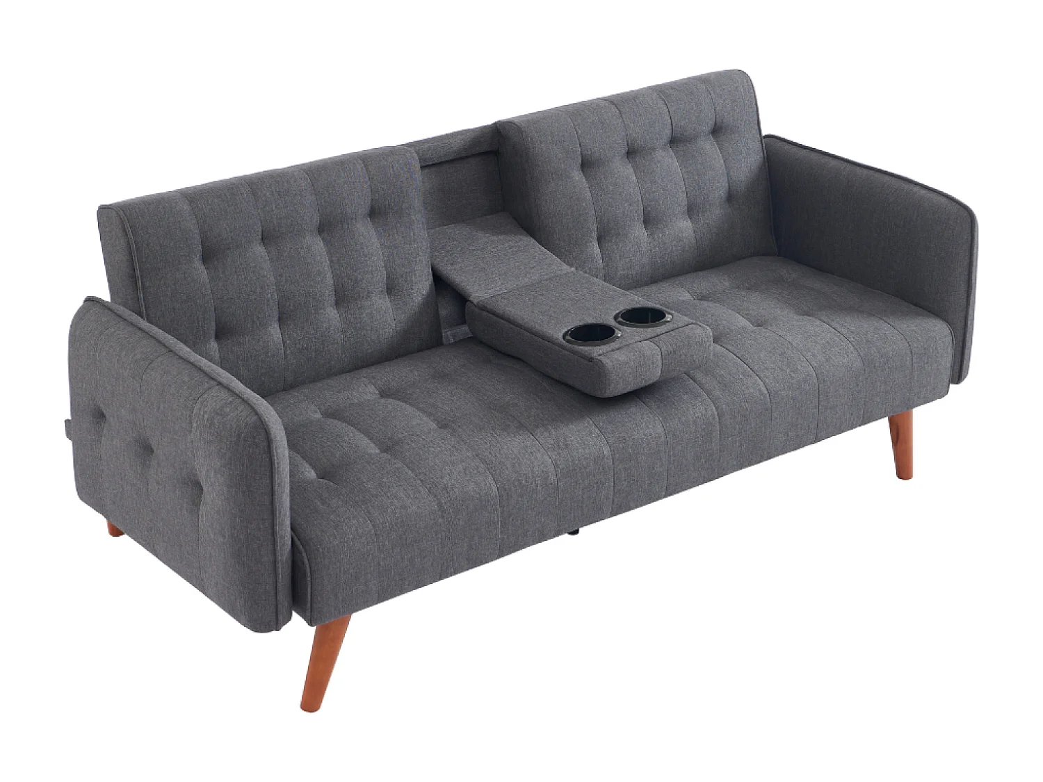 Canapé 3 places convertible avec tablette centrale rabattable gris INVERNESS