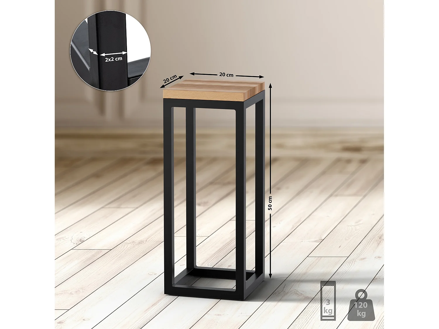 Table d'appoint - carré - Bois - 20 x 20 cm - Chêne - Manteo