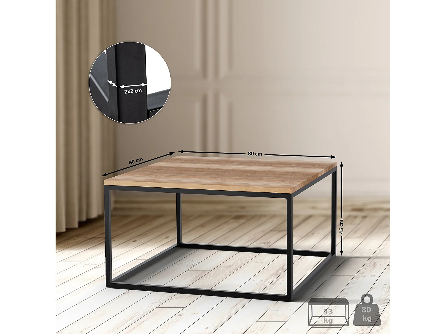 Table d'appoint - carré - Bois - 80 x 80 cm - Chêne - Manteo