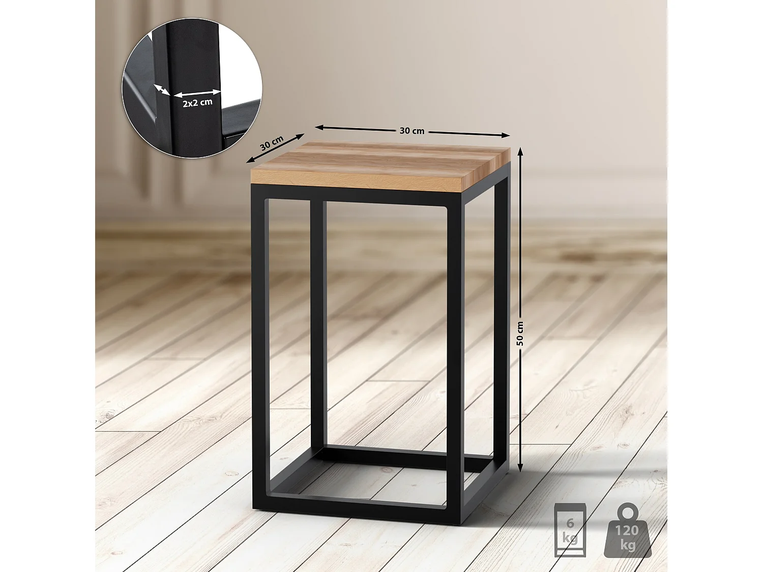 Table d'appoint - carré - Bois - 30 x 30 cm - Chêne - Manteo