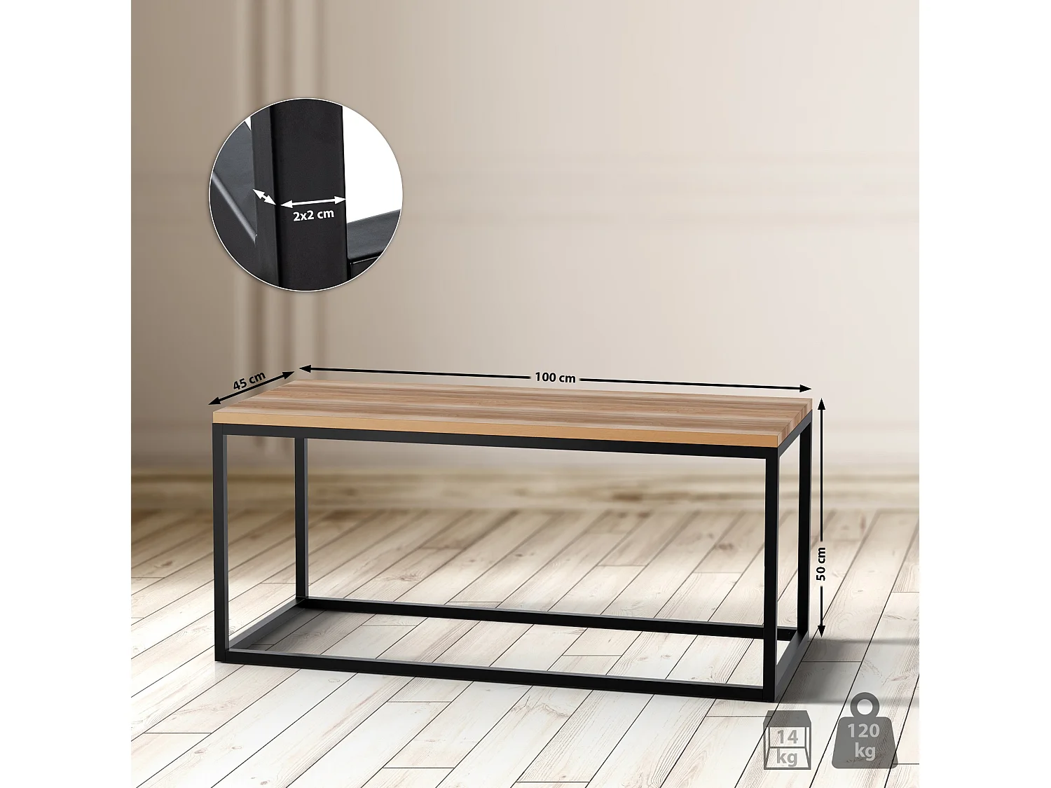 Table d'appoint - carré - Bois - 100 x 45 cm - Chêne - Manteo