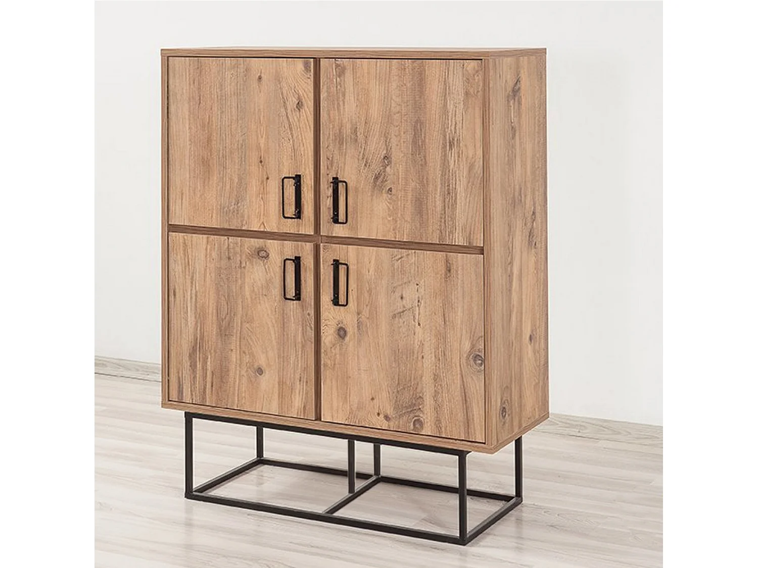 BRESOV aparador industrial de madera y metal - 4 puertas - 8 espacios de almacenamiento