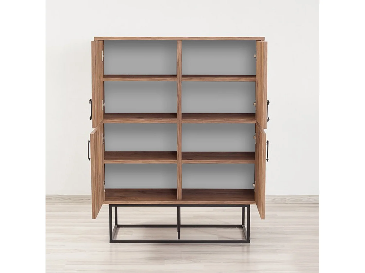 BRESOV aparador industrial de madera y metal - 4 puertas - 8 espacios de almacenamiento