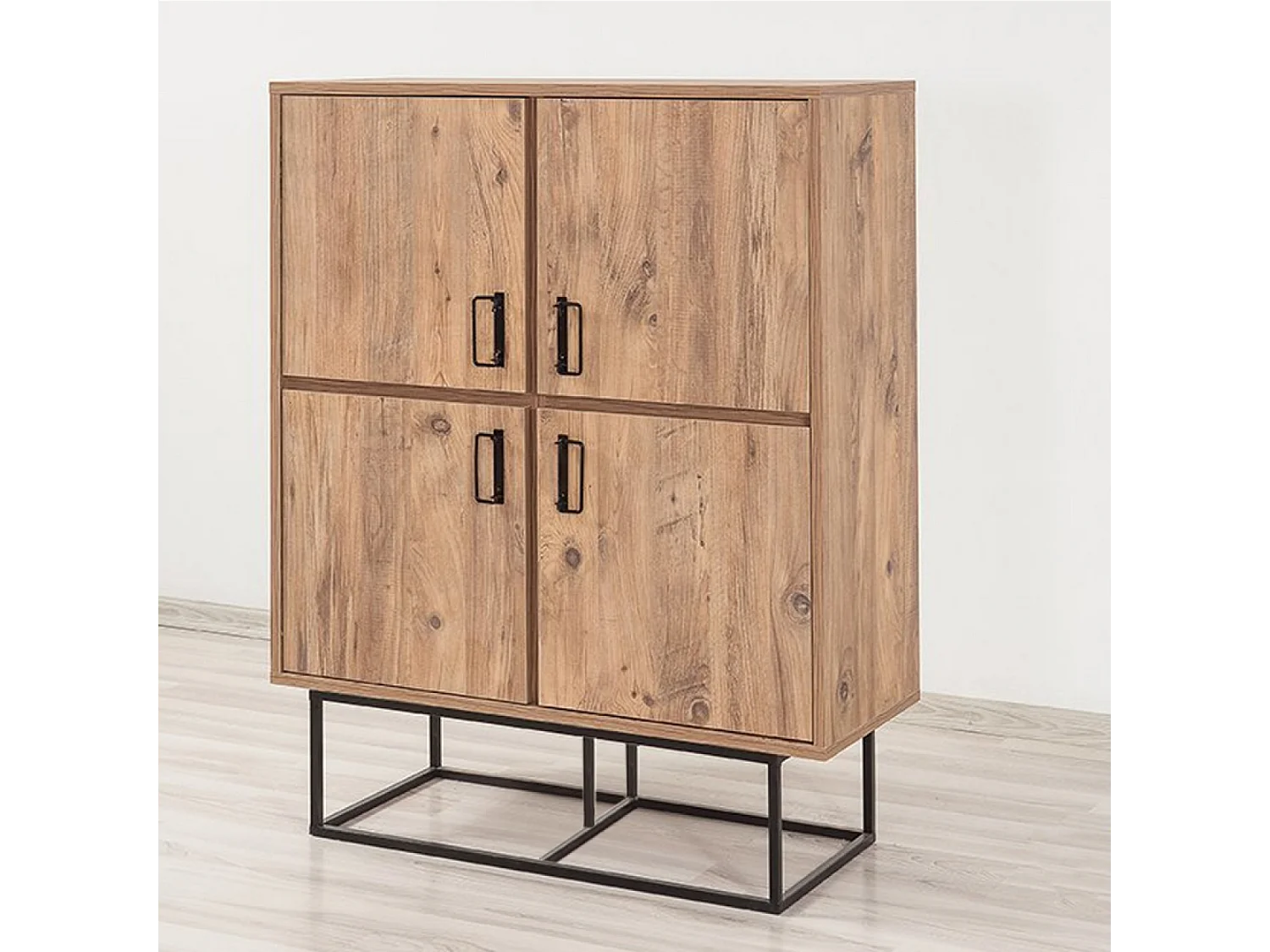 BRESOV aparador industrial de madera y metal - 4 puertas - 8 espacios de almacenamiento