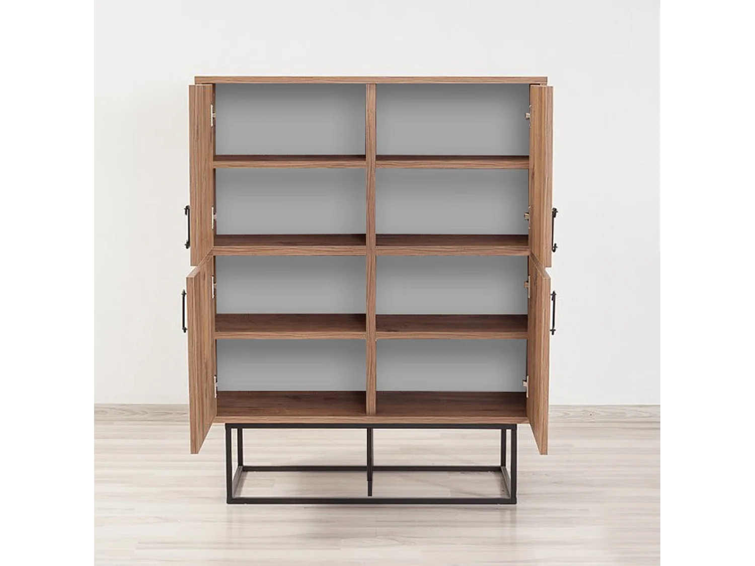 BRESOV aparador industrial de madera y metal - 4 puertas - 8 espacios de almacenamiento