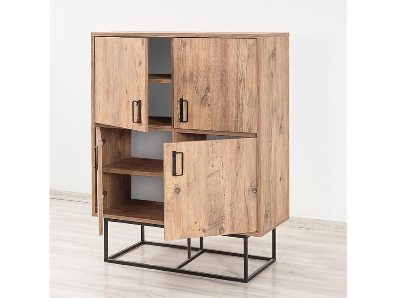 Buffet industriel en bois et métal - 4 portes - 8 rangements BRESOV