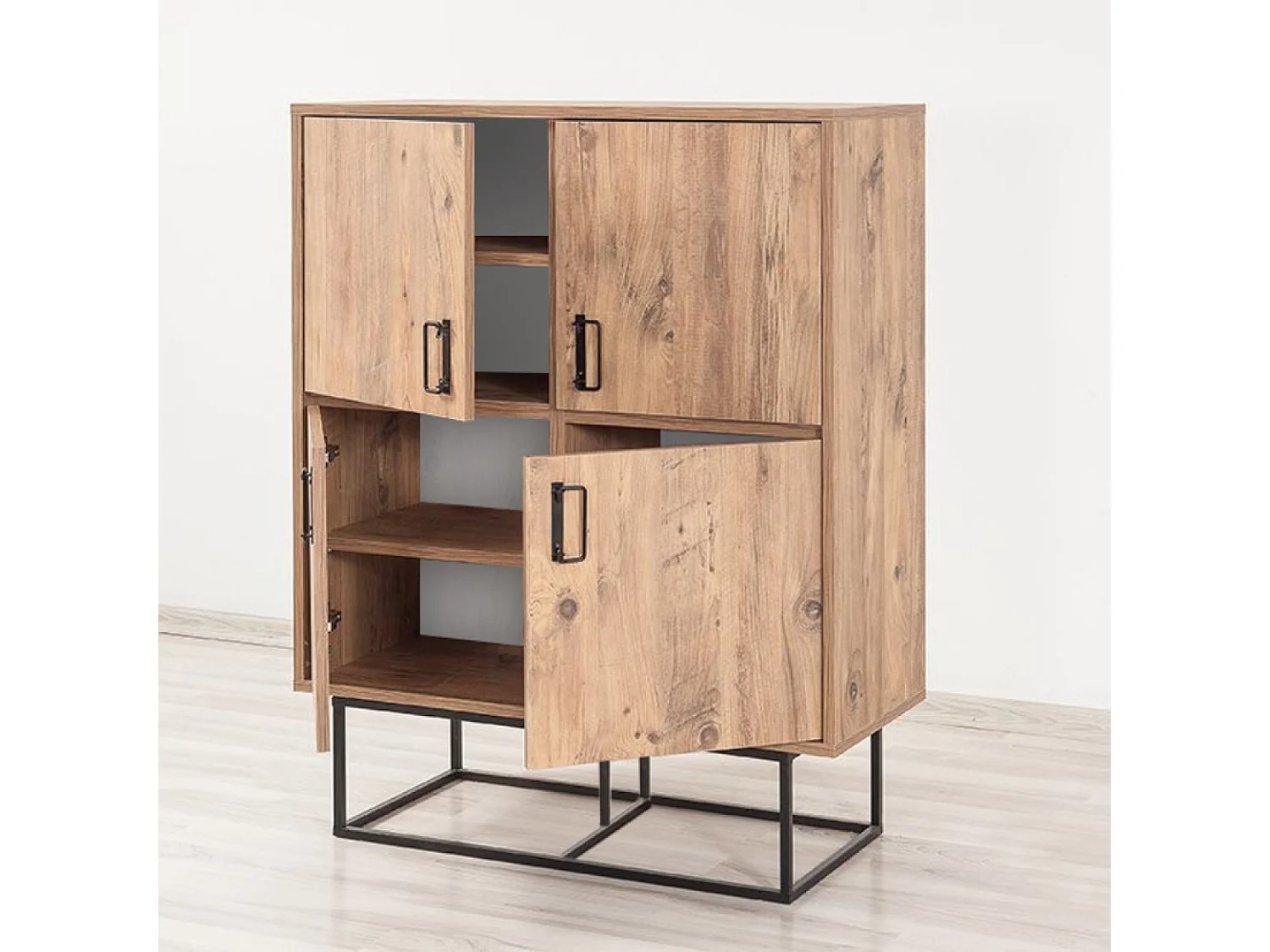 Buffet industriel en bois et métal - 4 portes - 8 rangements BRESOV