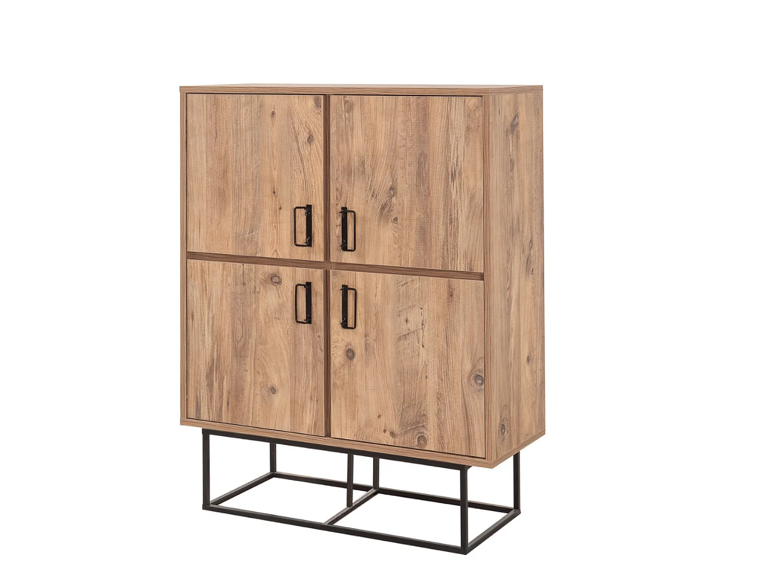Buffet industriel en bois et métal - 4 portes - 8 rangements BRESOV