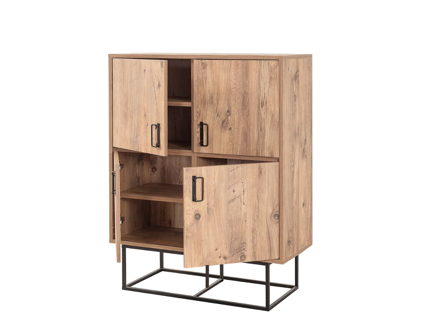 Buffet industriel en bois et métal - 4 portes - 8 rangements BRESOV