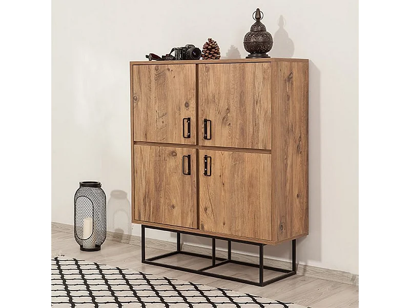 Buffet industriel en bois et métal - 4 portes - 8 rangements BRESOV