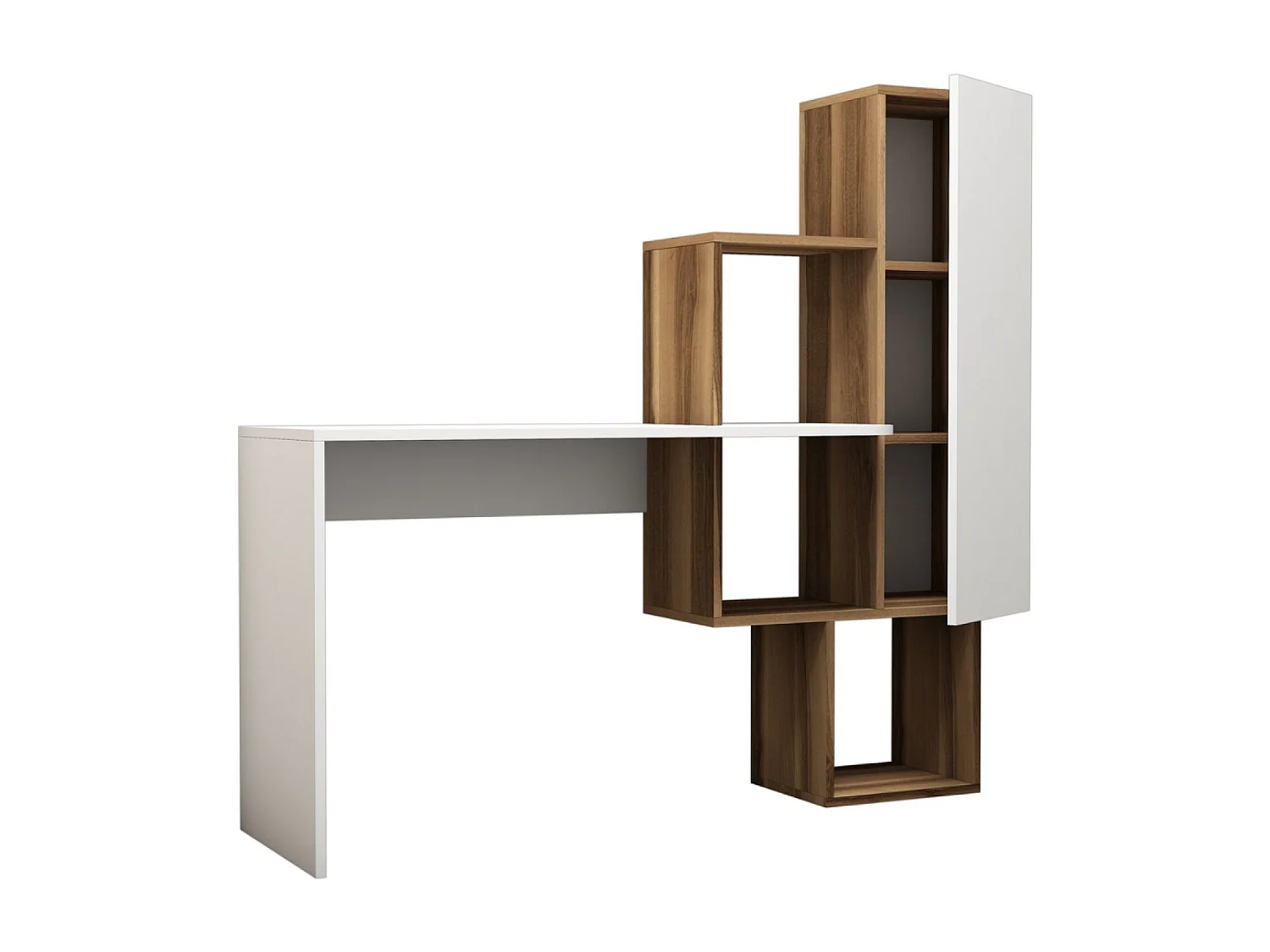 Functioneel bureau met 6 houten en witte opbergvakken - Eigentijds design - Groot werkoppervlak