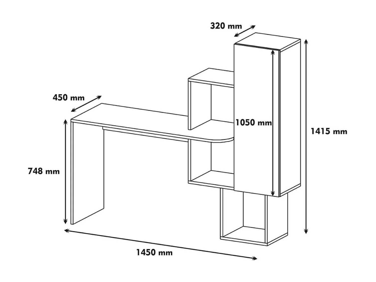 Functioneel bureau met 6 houten en witte opbergvakken - Eigentijds design - Groot werkoppervlak