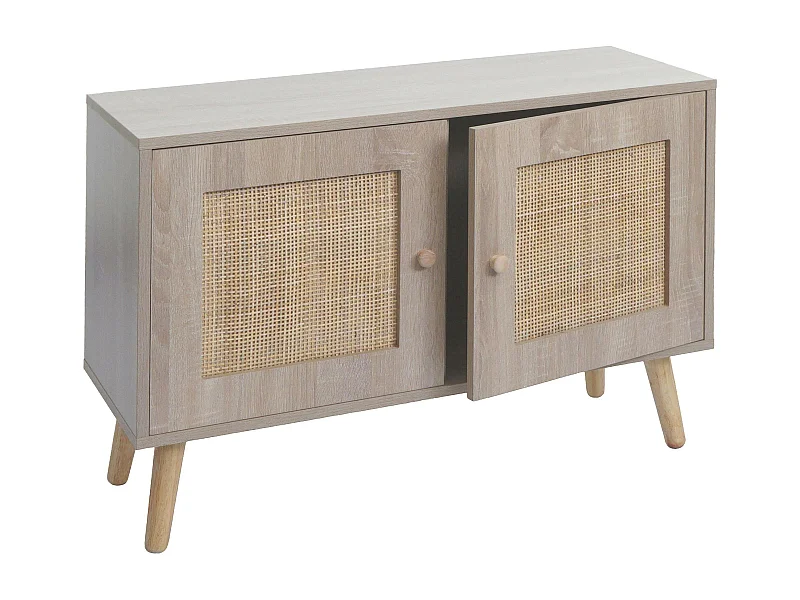 Comodino MCW-M40, credenza mobile alto, vani portaoggetti, melamina legno Kubu rattan, colore rovere