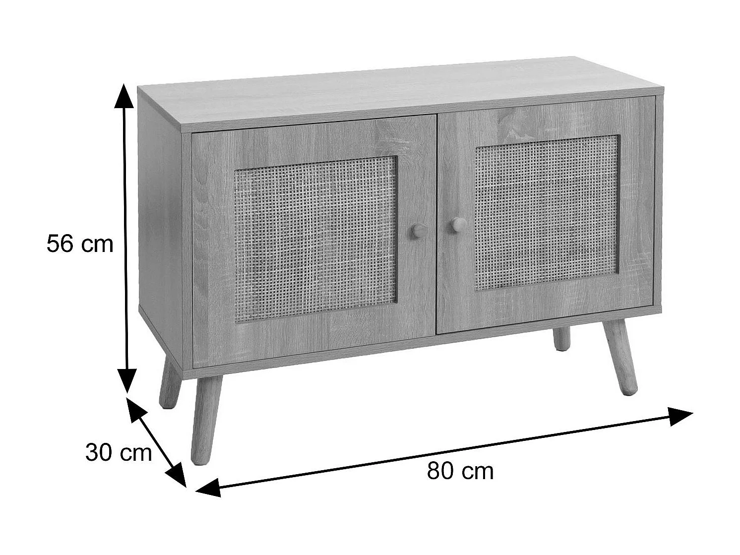 Comodino MCW-M40, credenza mobile alto, vani portaoggetti, melamina legno Kubu rattan, colore rovere