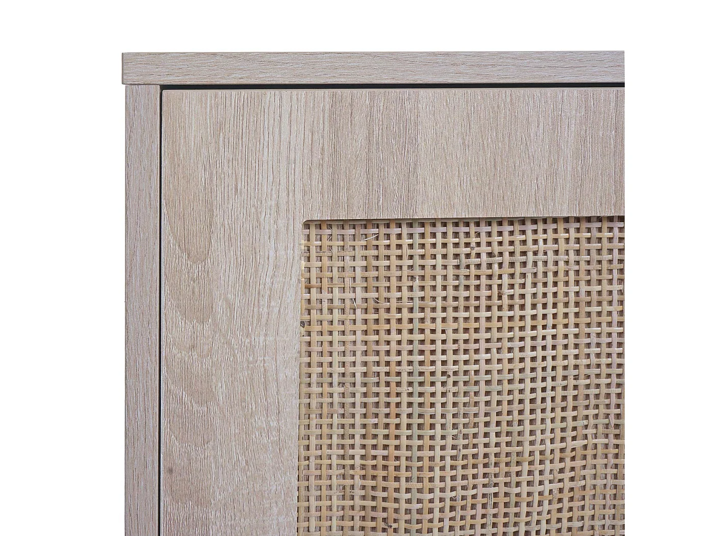 Comodino MCW-M40, credenza mobile alto, vani portaoggetti, melamina legno Kubu rattan, colore rovere
