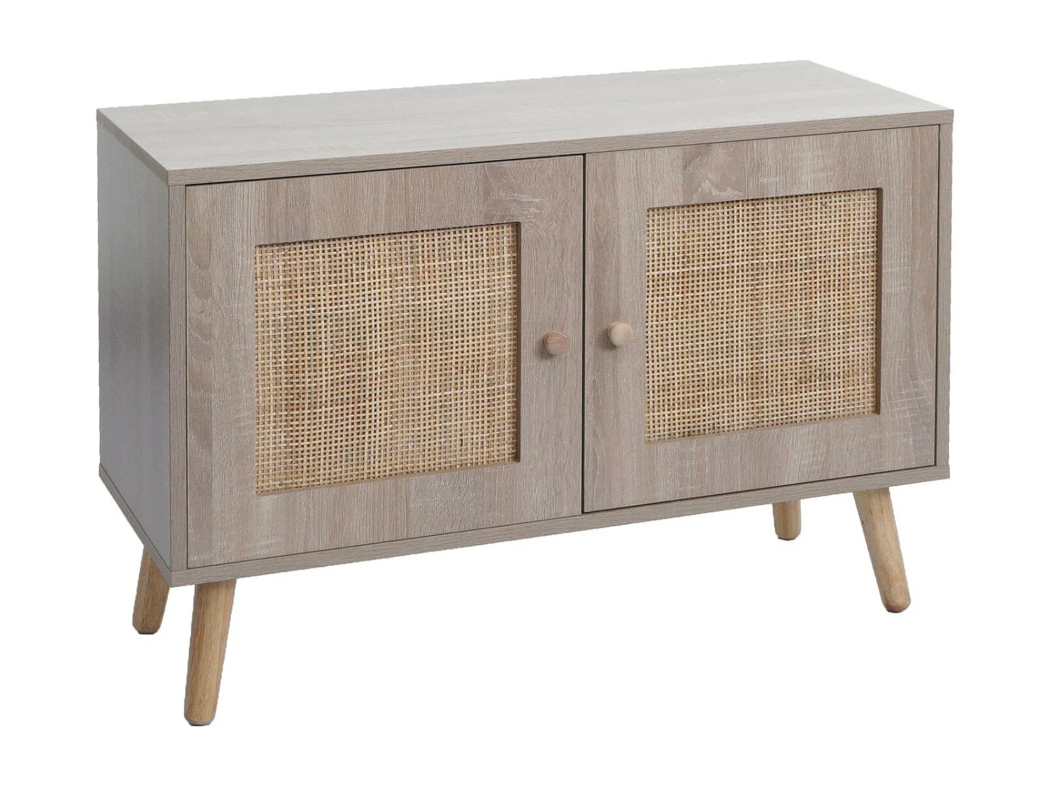 Comodino MCW-M40, credenza mobile alto, vani portaoggetti, melamina legno Kubu rattan, colore rovere