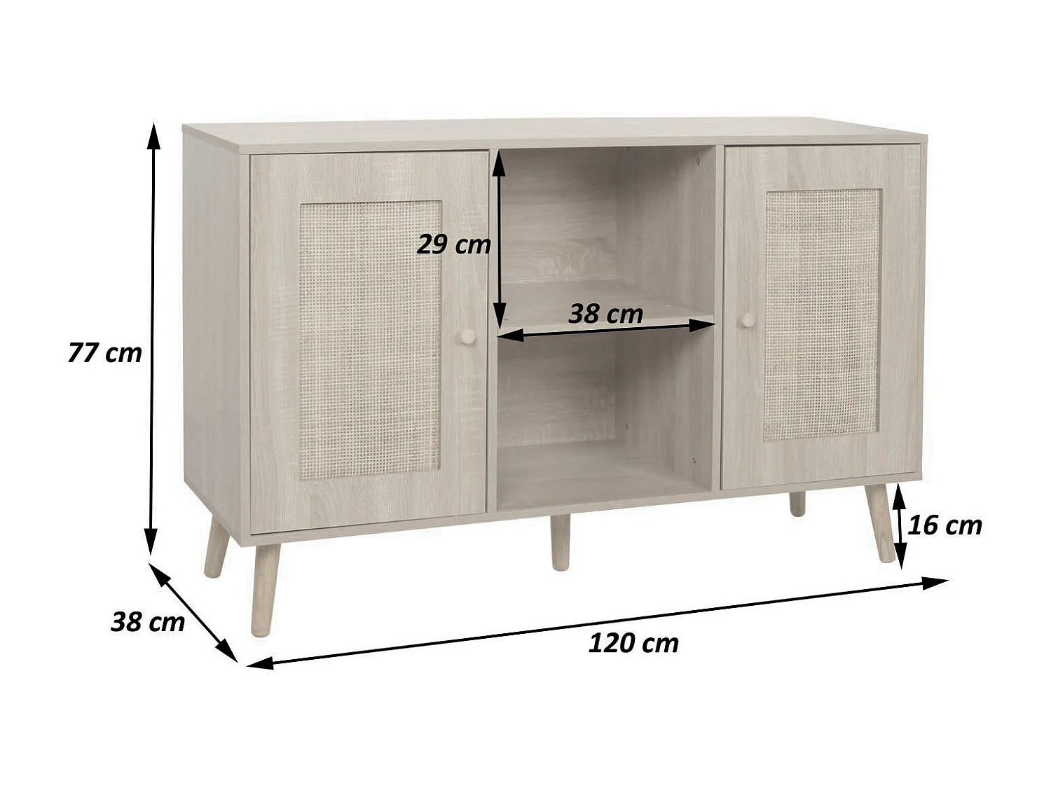 Credenza MCW-M42, mobile cassettiera alta, vani portaoggetti, melaminico Kubu rattan, aspetto rovere