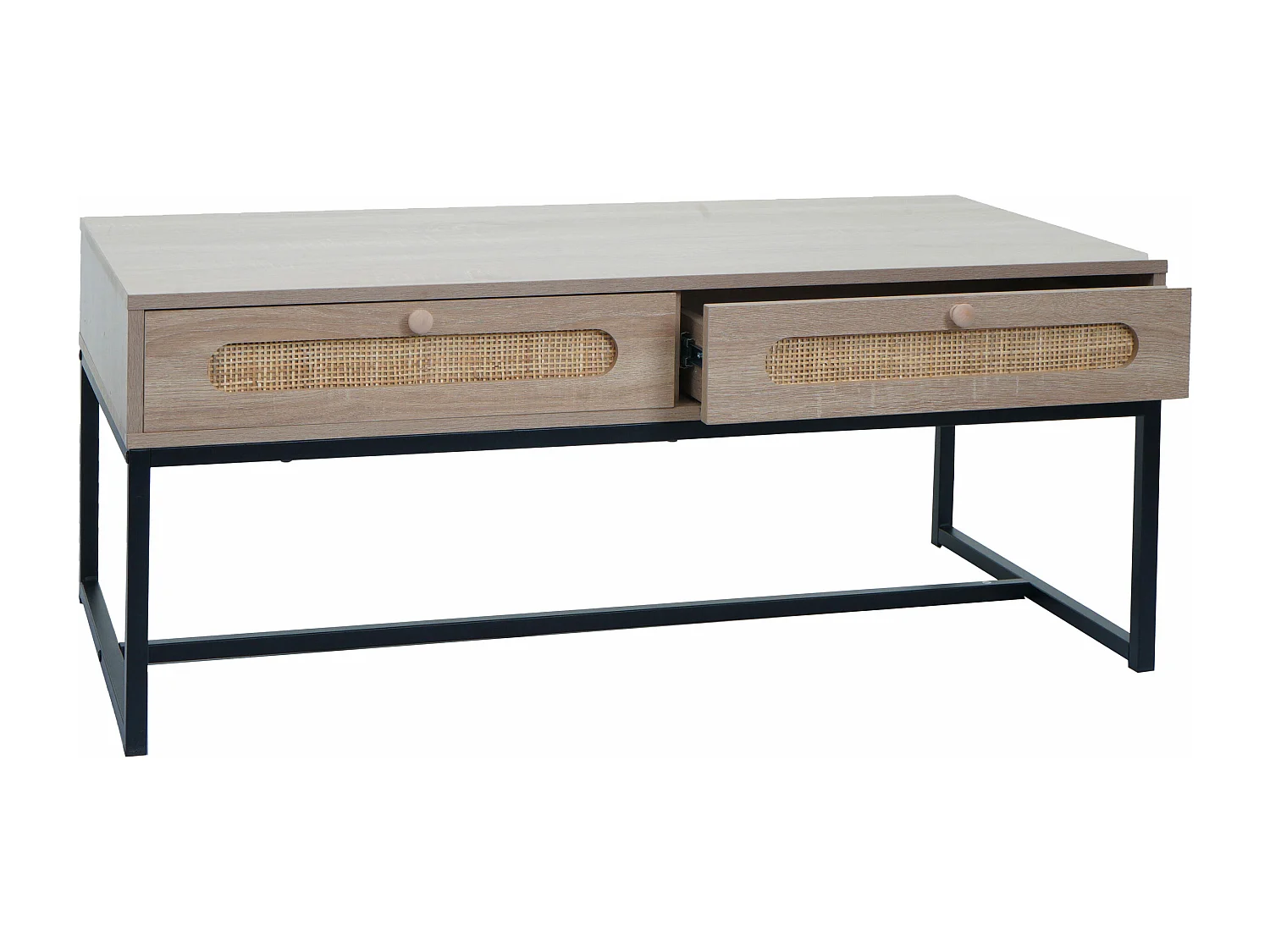 Tavolino da salotto MCW-M41 tavolo per divano, 2 cassetti, melamina legno di rattan Kubu, aspetto rovere