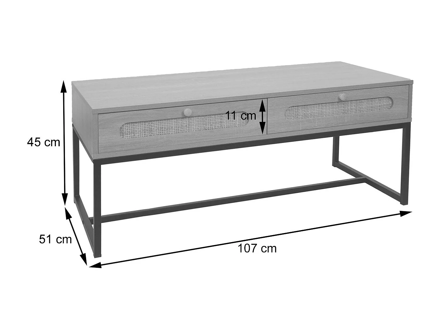 Tavolino da salotto MCW-M41 tavolo per divano, 2 cassetti, melamina legno di rattan Kubu, aspetto rovere