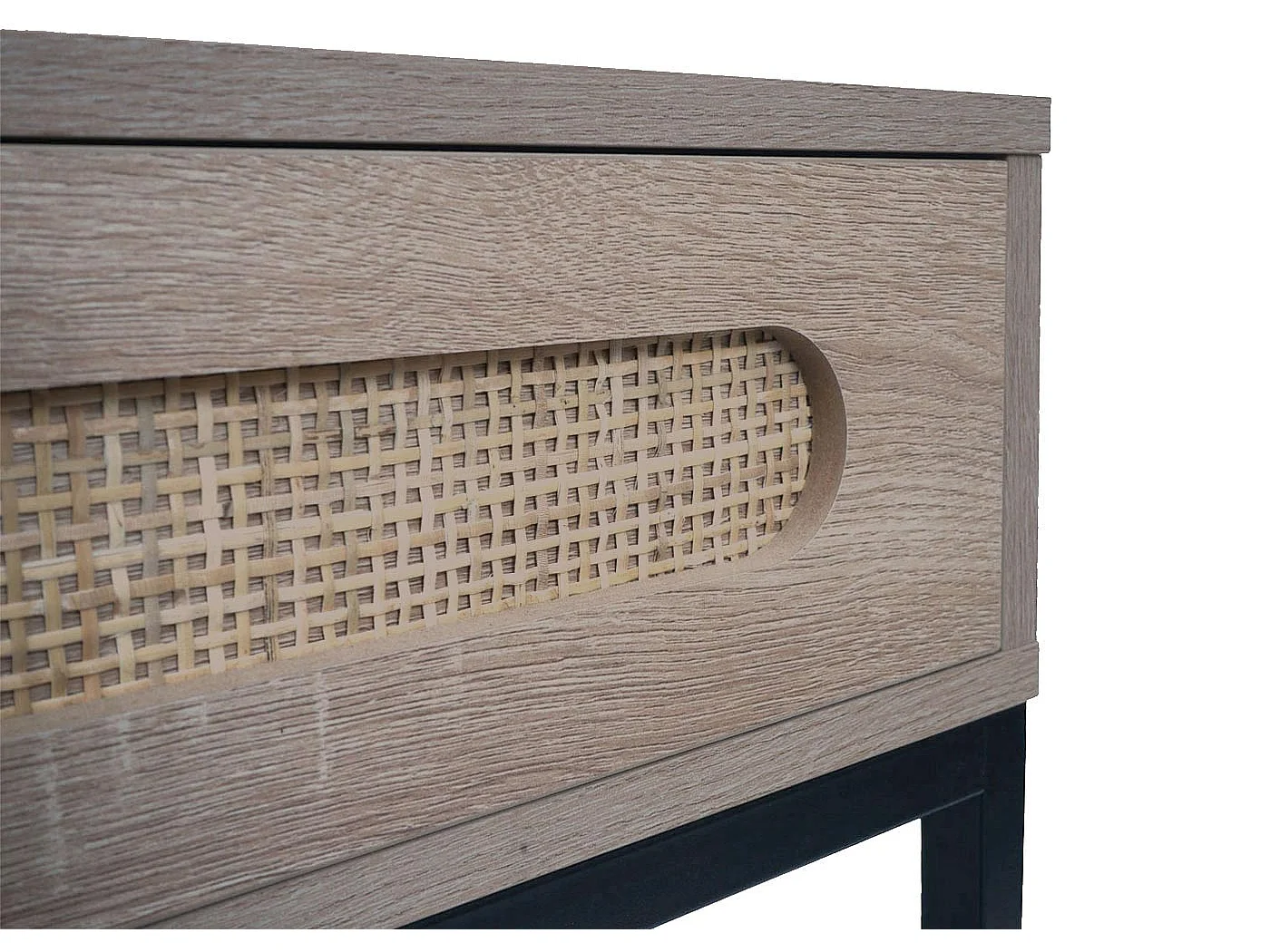 Tavolino da salotto MCW-M41 tavolo per divano, 2 cassetti, melamina legno di rattan Kubu, aspetto rovere