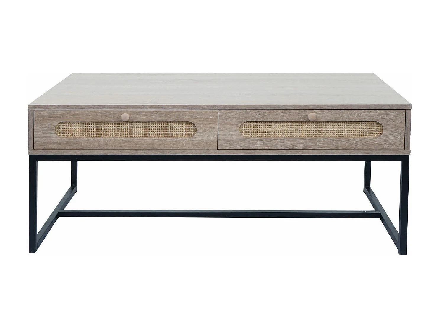 Tavolino da salotto MCW-M41 tavolo per divano, 2 cassetti, melamina legno di rattan Kubu, aspetto rovere