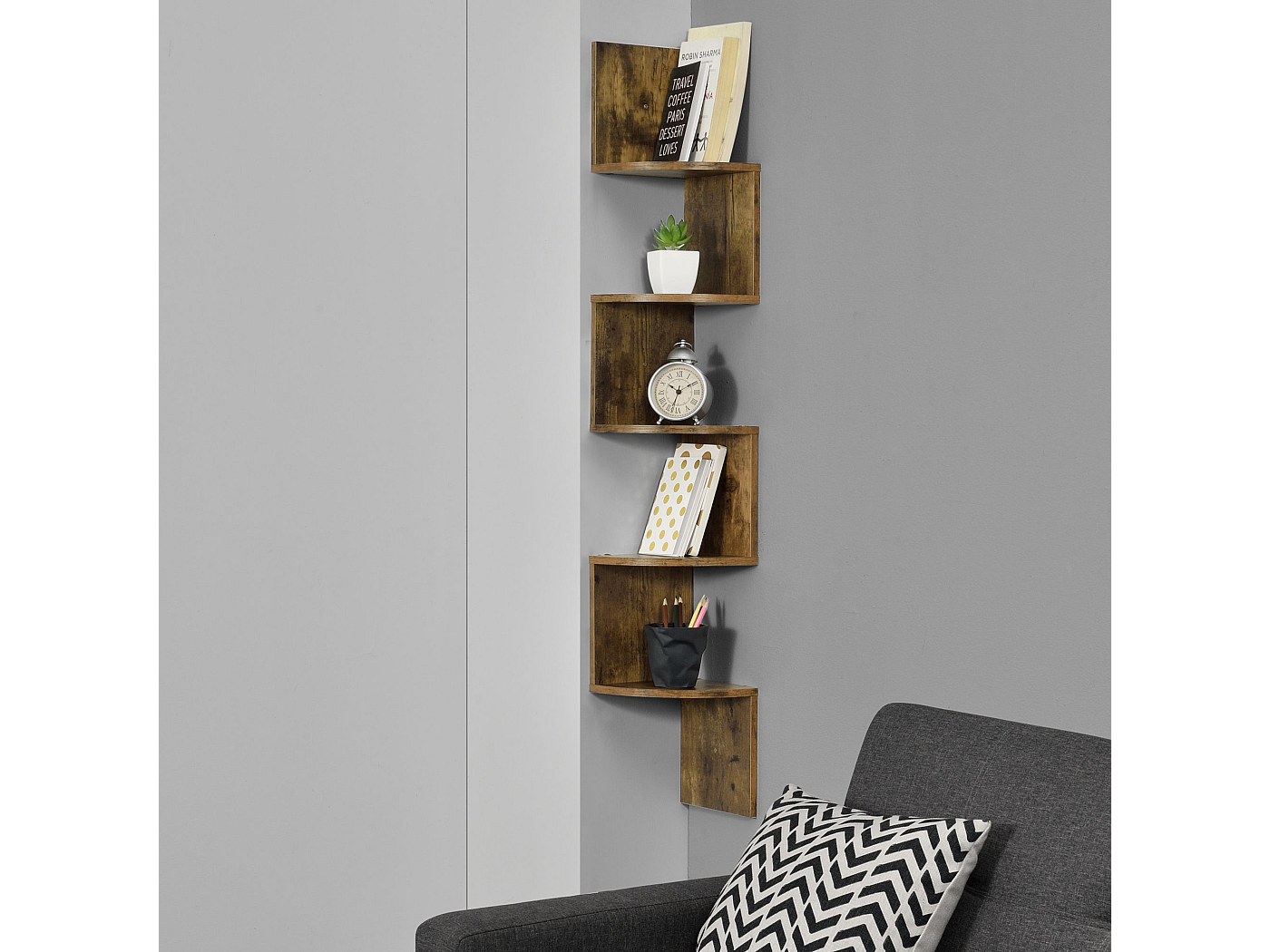 MAI USATO]Mensole Angolari A Parete, Mensola Angolare Radiale Classica A 5 Livelli Per Libreria Colore Bianco 87700887