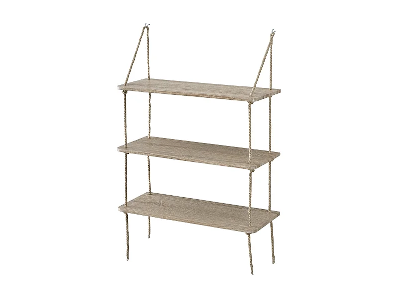 Estante de pared con 3 estantes con fijación de cuerda 60 cm aspecto madera 03_0001714