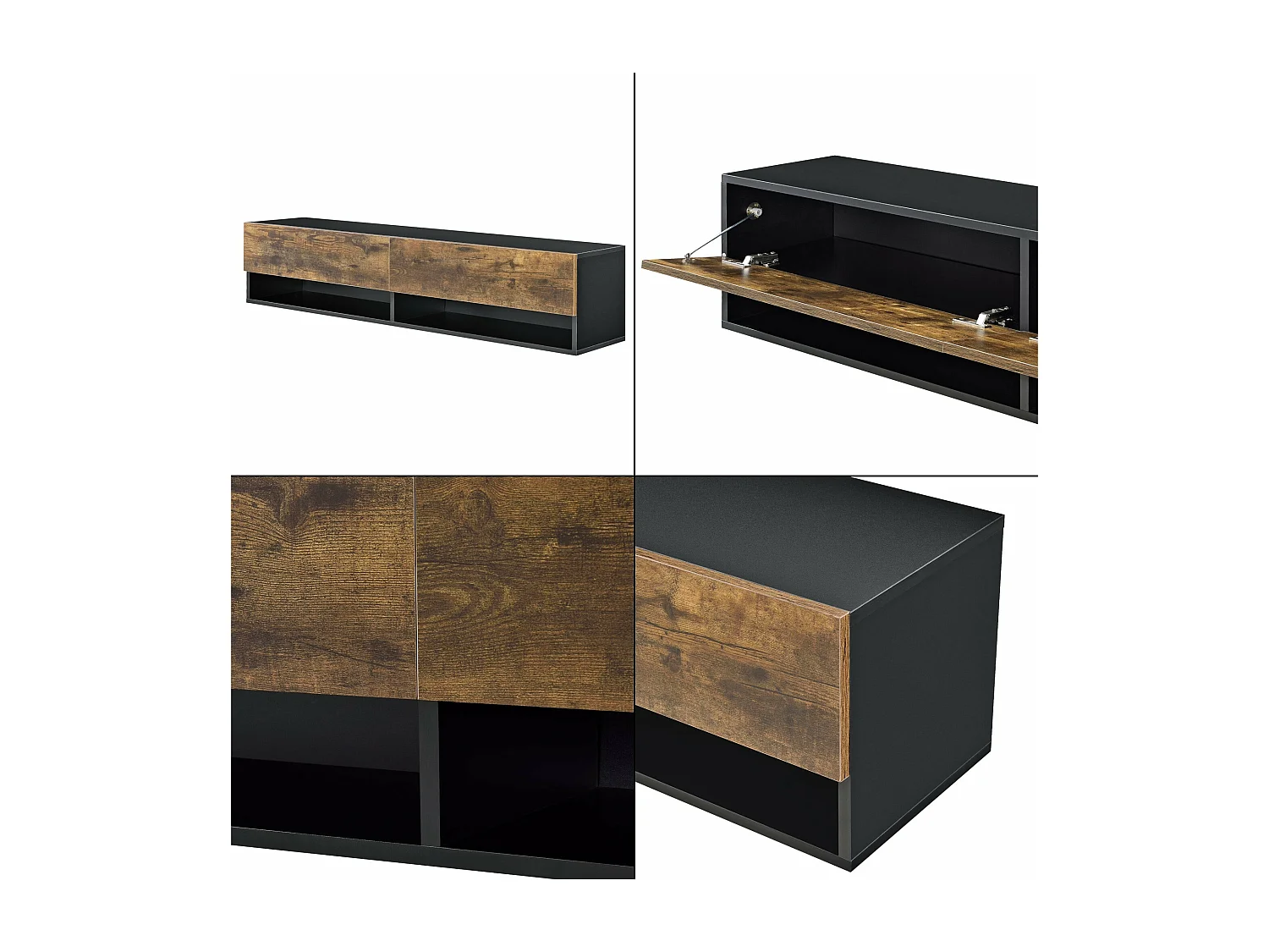 Mensola da parete di design con 2 ante porta TV portaoggetti 140 cm rovere moro nero 03_0005185