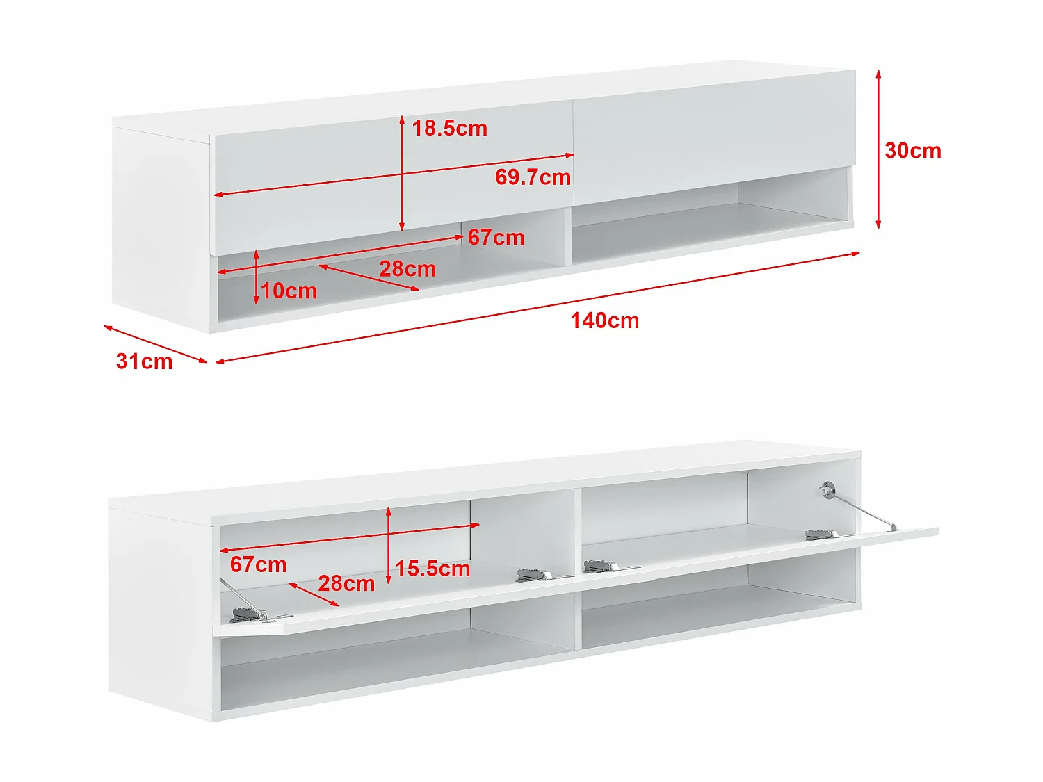Estante de pared 2 cajones puertas mueble soporte TV 140 cm blanco 03_0005184