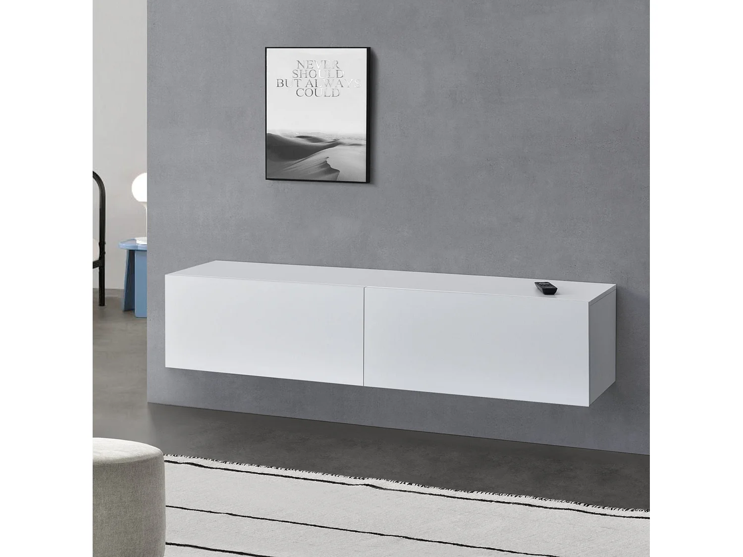 Prateleira de parede de design elegante unidade de suporte de TV com 2 gavetas 140 cm branca 03_0005188