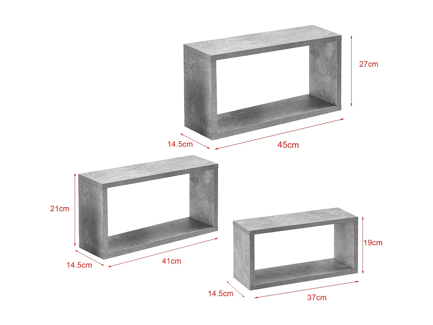 Lot de 3 étagères grise 45 x 14.5 x 27 cm 03_0005794