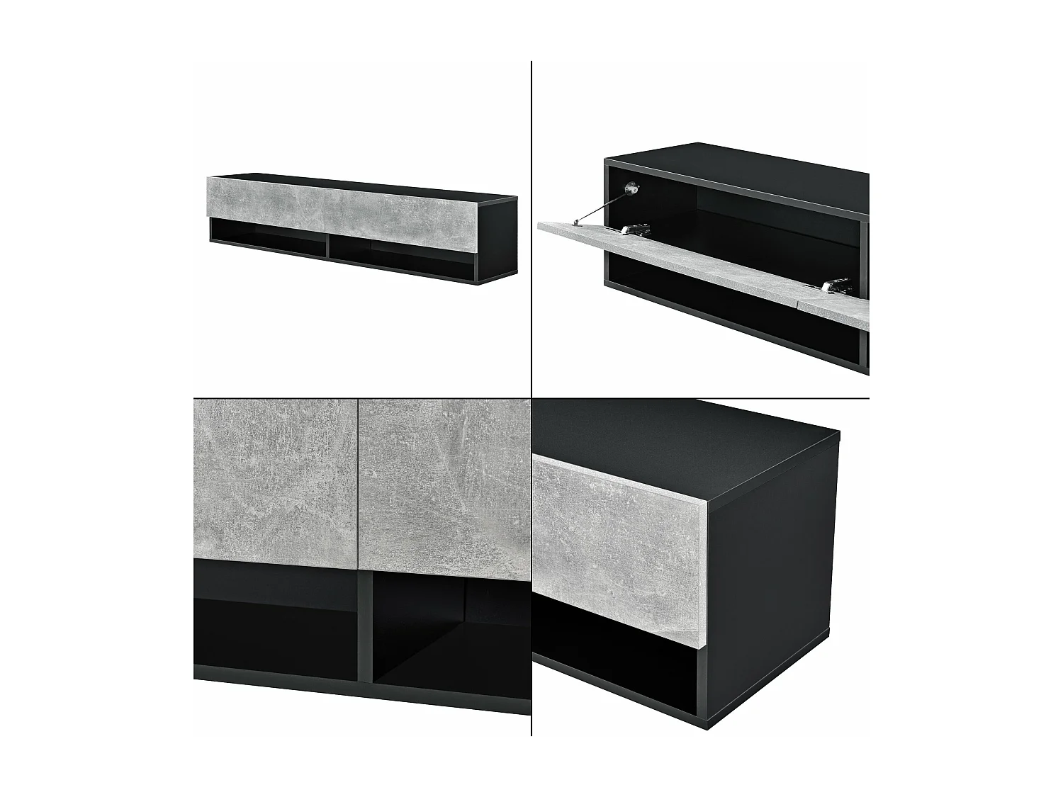 Mensola a muro 2 ante porta TV portaoggetti 140 cm nero effetto cemento 03_0005186