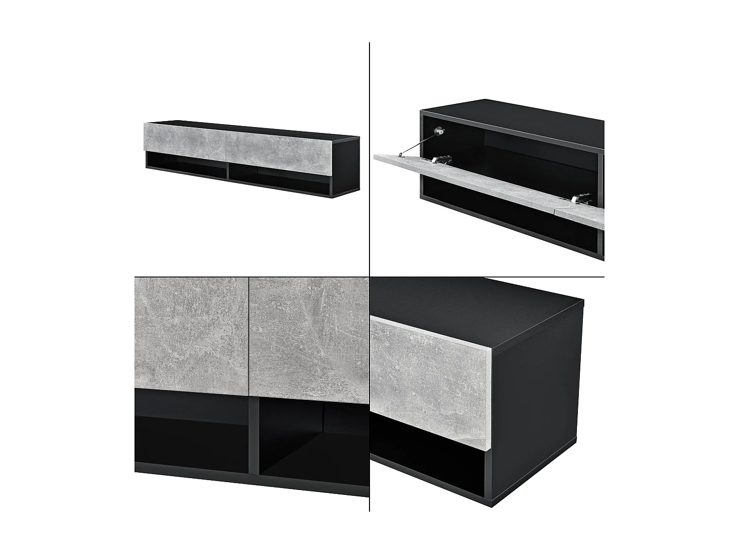 Mensola a muro 2 ante porta TV portaoggetti 140 cm nero effetto cemento 03_0005186