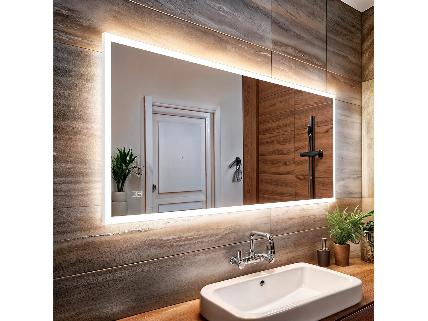 Specchio da Bagno con Luce LED e Antiappannamento 1500x600 mm Iria Selezionabile (Caldo-Naturale-Freddo)