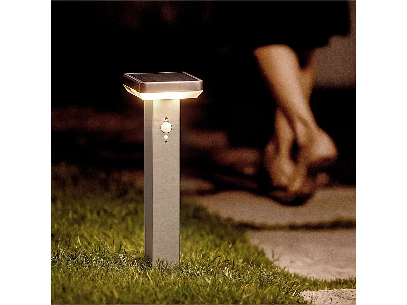 Lampioncino per Esterni Solare LED 5W 50cm Alluminio con Sensore di Movimento Barton Square Argento