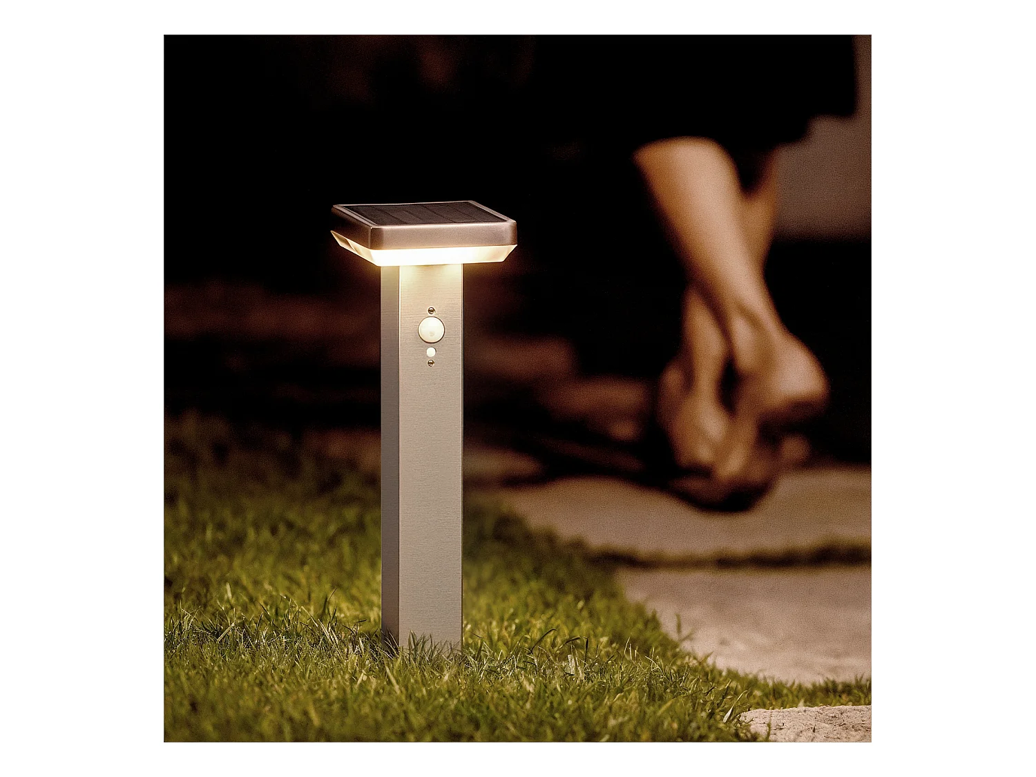 Lampioncino per Esterni Solare LED 5W 50cm Alluminio con Sensore di Movimento Barton Square Argento