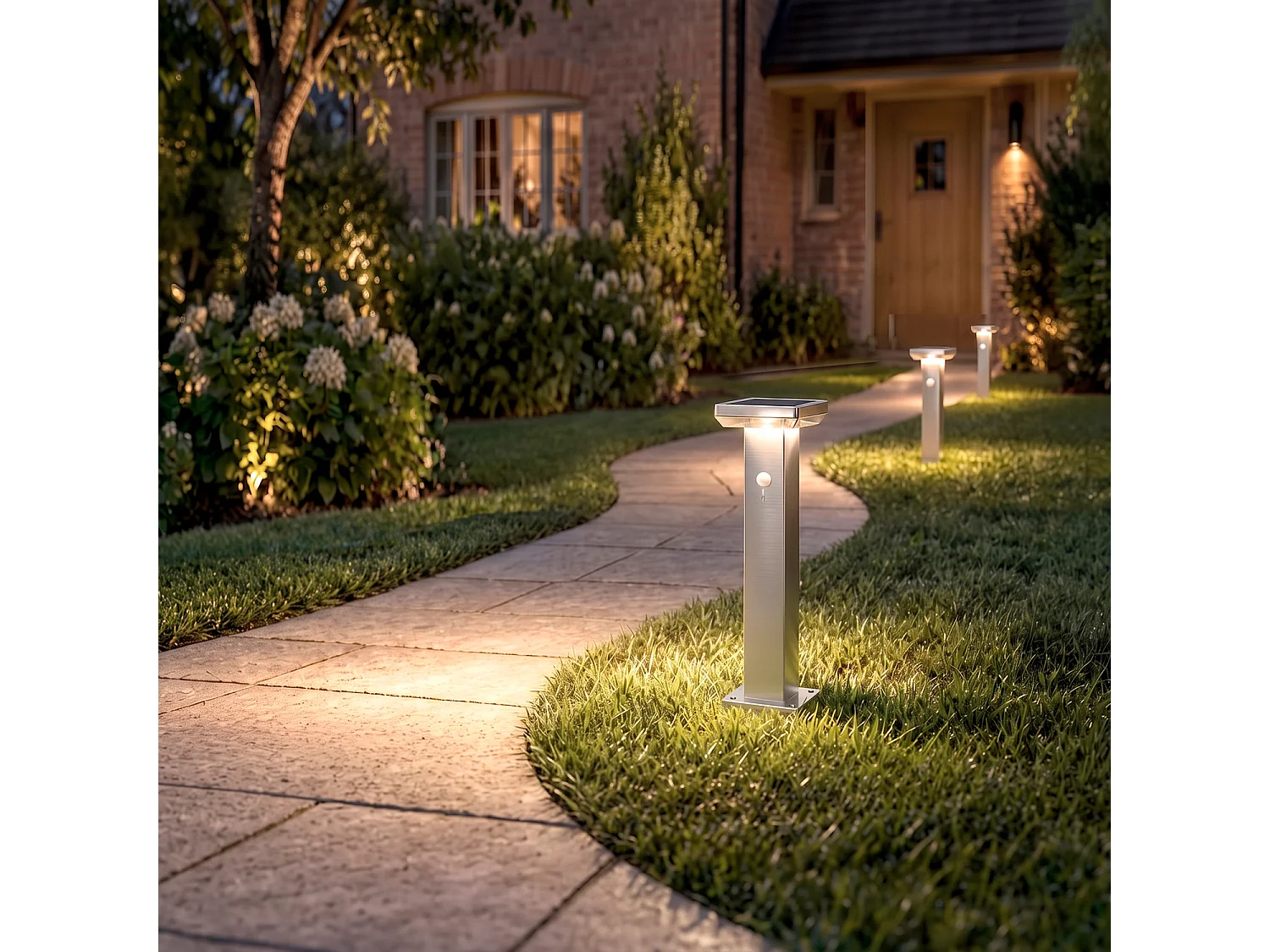 Lampioncino per Esterni Solare LED 5W 50cm Alluminio con Sensore di Movimento Barton Square Argento