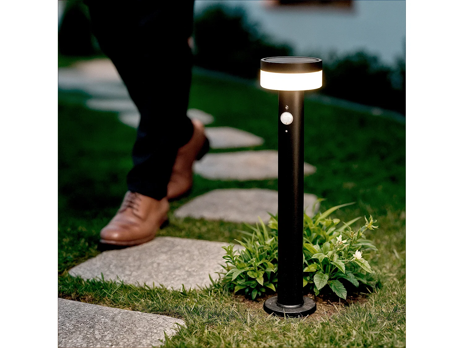 Lampioncino per Esterni Solare LED 1,5W 50cm Alluminio con Sensore di Movimento Ashier Nero