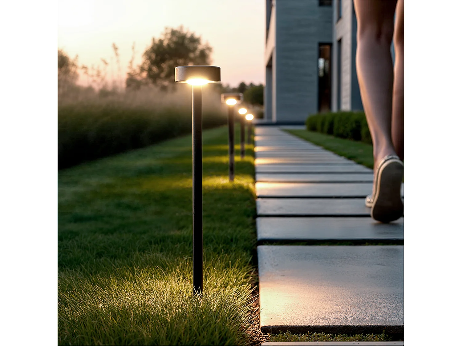 Balise Extérieure LED 1.5W sur Pied 30cm avec Piquet Grinage Noir