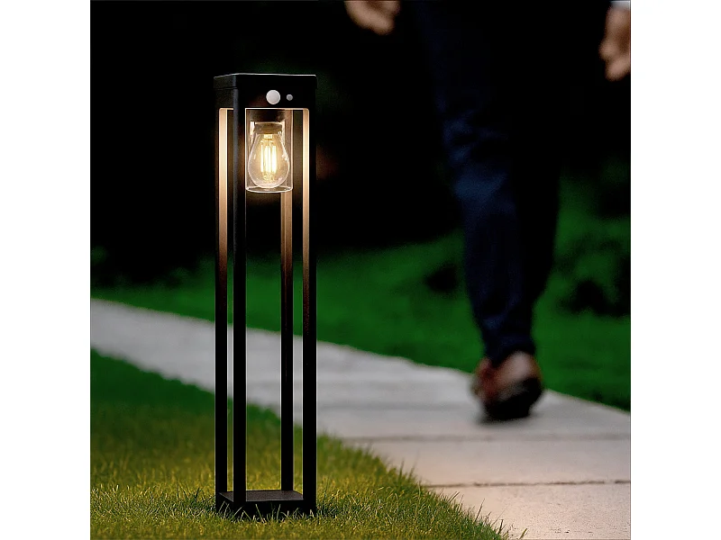 Baliza de Pie Exterior Solar LED 2W 60cm Aluminio con Sensor de Movimiento Devah Negro