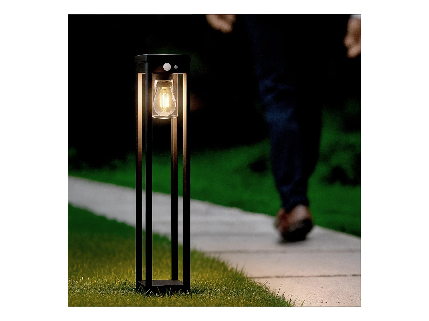 Balise Extérieure sur Pied Solaire 2W 60cm Aluminium avec Détecteur de Mouvement Devah Noir