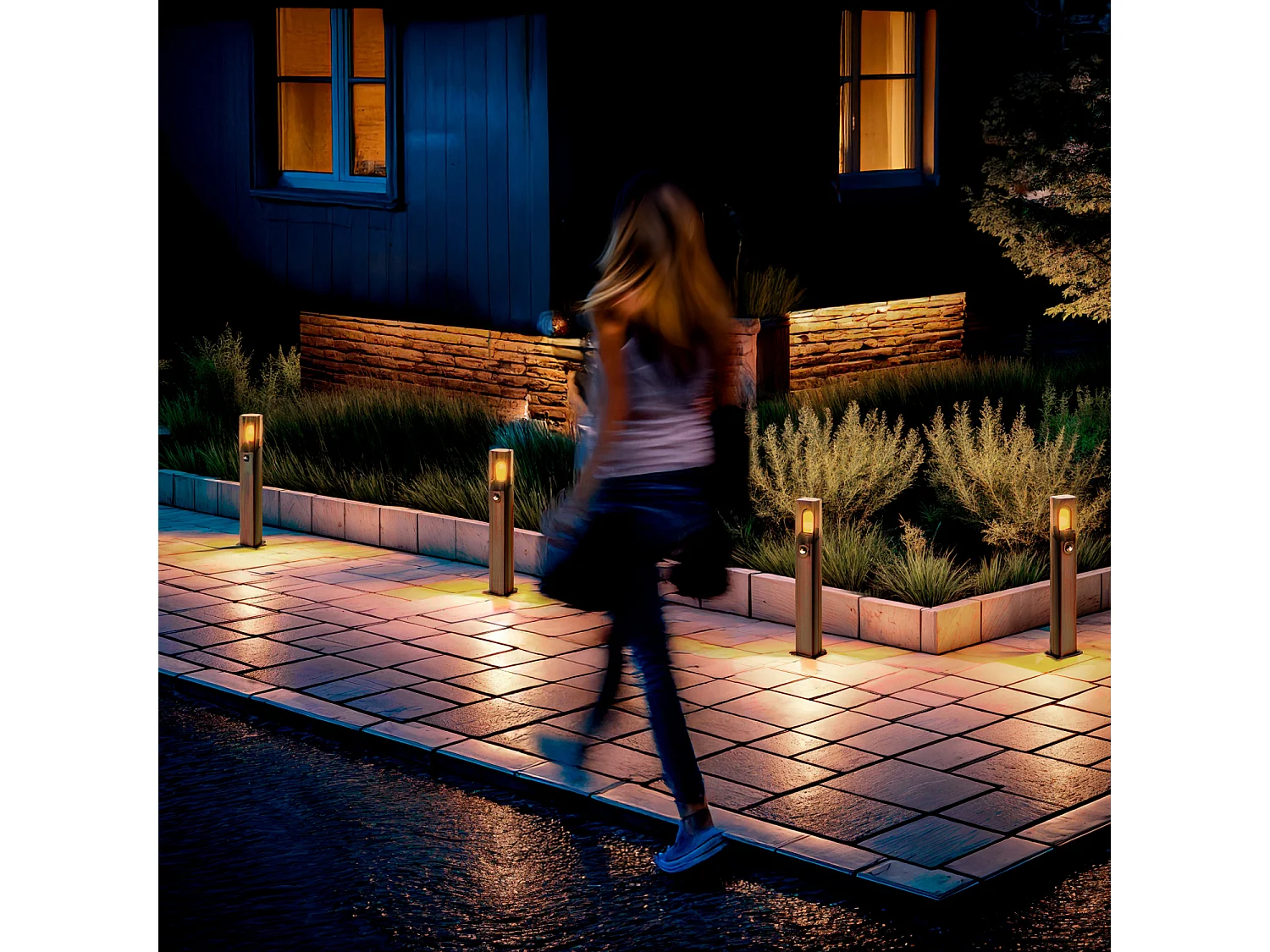 Baliza de Pie Exterior 60cm Aluminio con Sensor PIR Pelly Negro