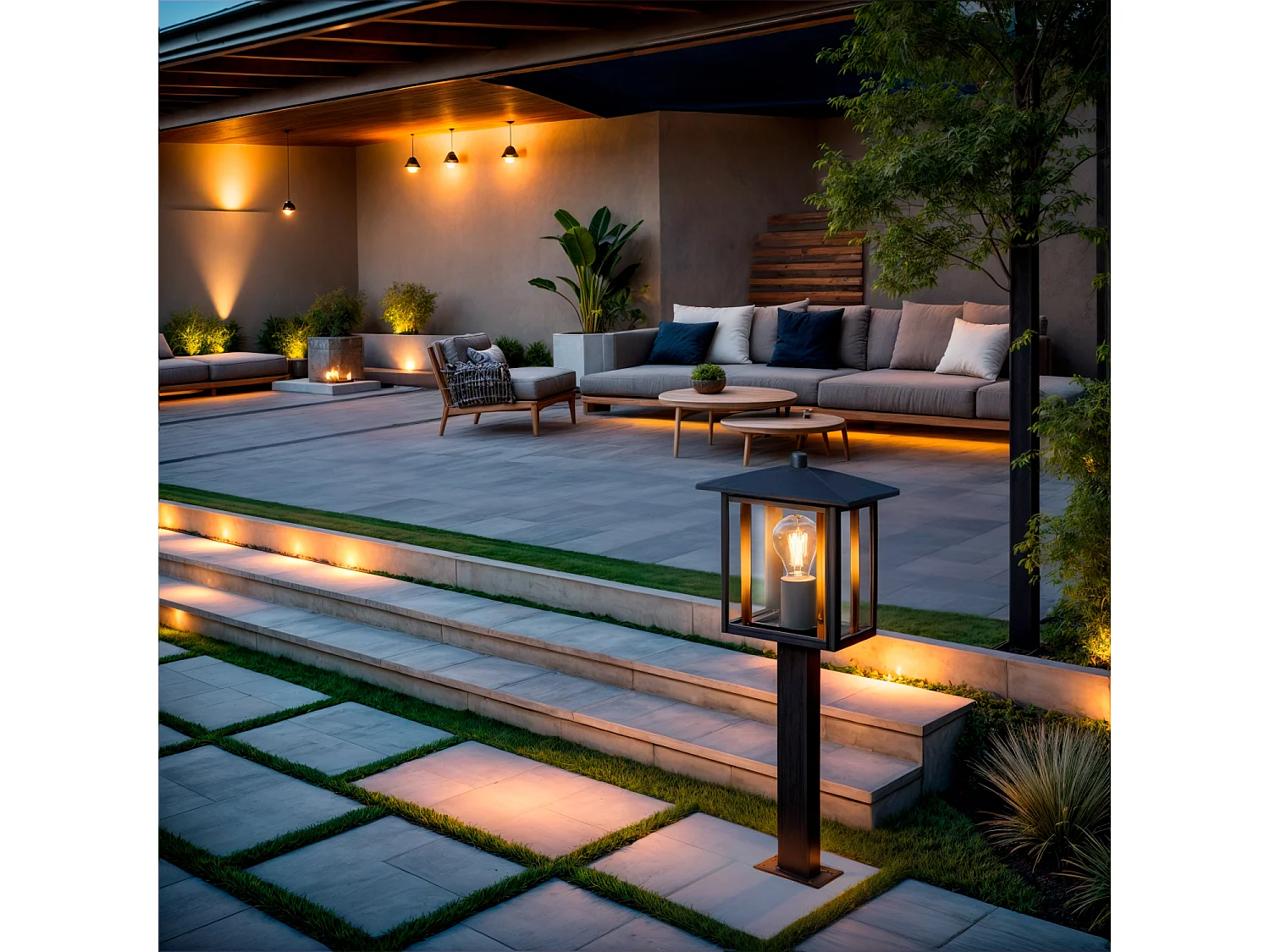 Balise Extérieure en Saillie sur Pied 50cm Acier Inoxydable Awala Noir