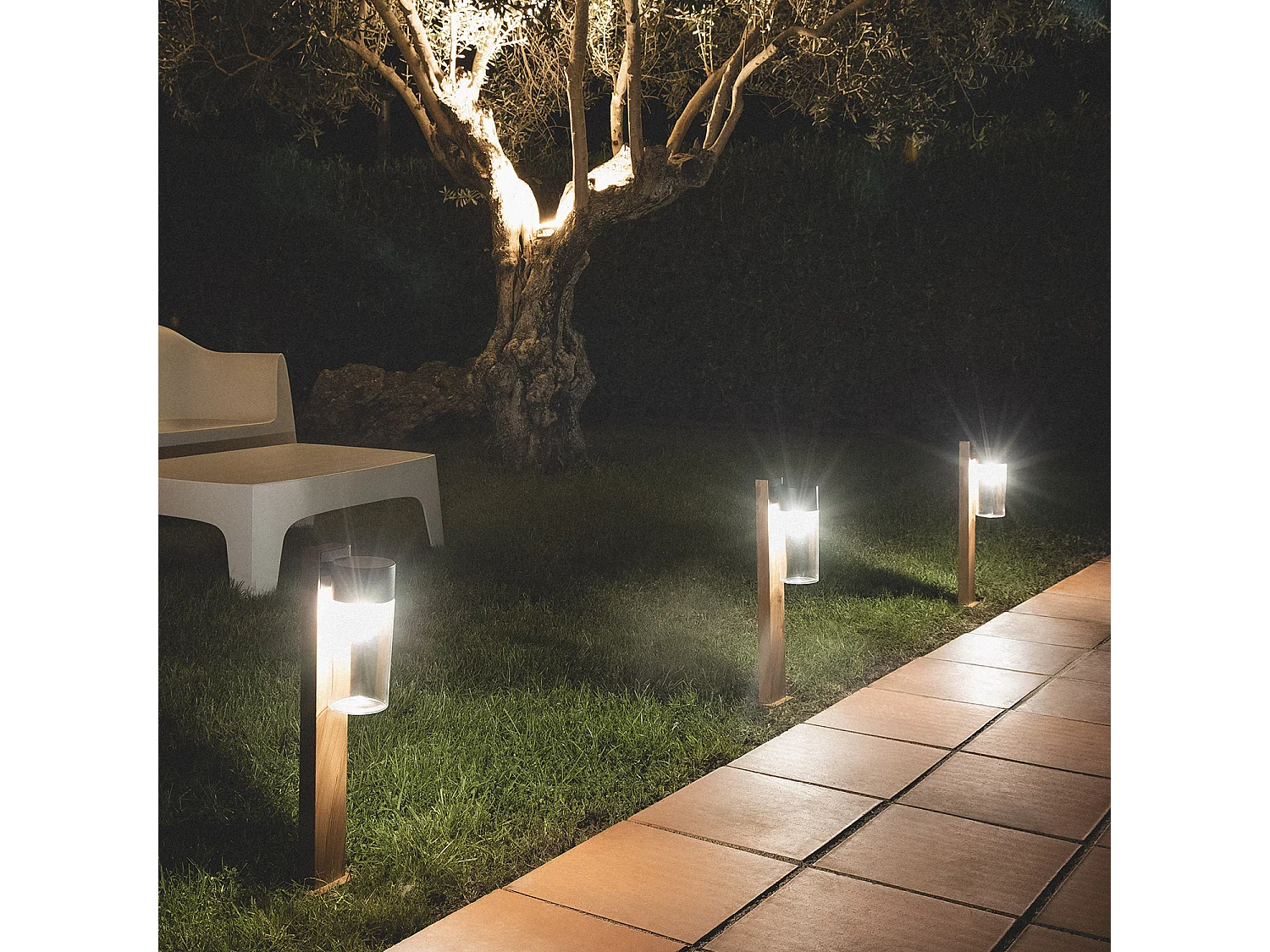 Balise Extérieure en Saillie sur Pied 50cm Acier Inoxydable et Verre Isoba Noir