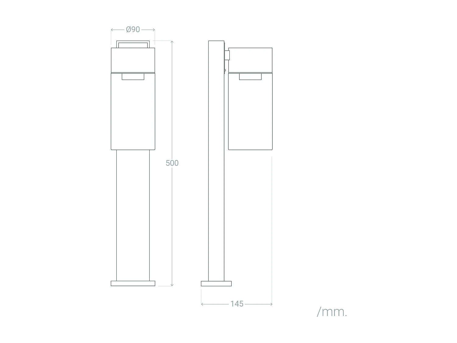 Balise Extérieure en Saillie sur Pied 50cm Acier Inoxydable et Verre Isoba Noir