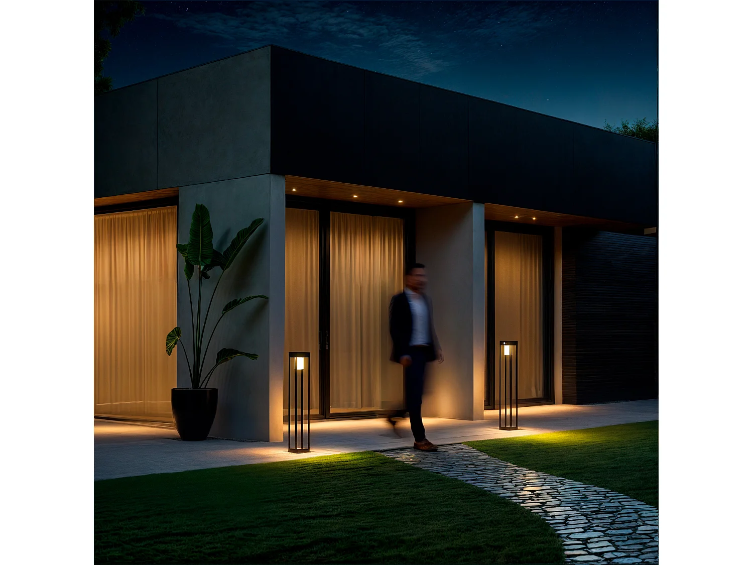 Balise Extérieure sur Pied Solaire LED 60cm Aluminium avec Détecteur de Mouvement Devah Noir