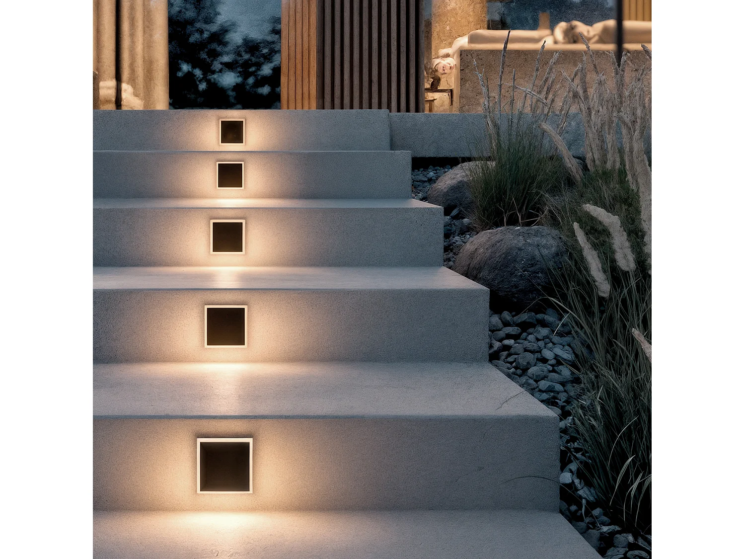 Segnapasso per Esterni LED 2W Incasso a Parete Quadrato Rembel Nero